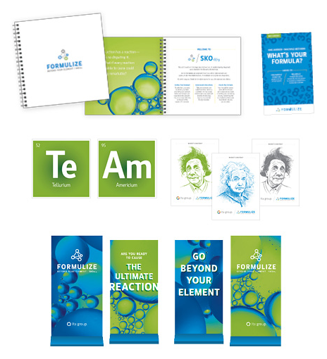 employee event signage and notebook